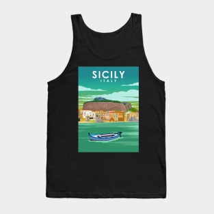 Sicily Italy Palermo Vintage Minimal Travel Poster Tank Top